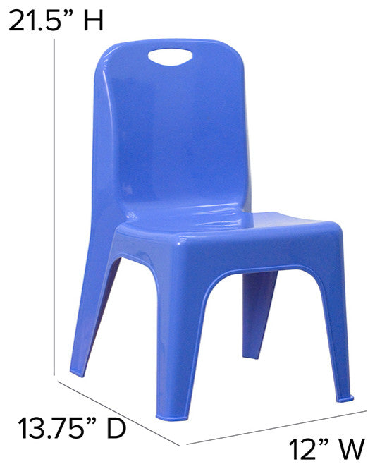 4 Pack Plastic Stackable Chair With Carrying Handle, 11" Seat Height, Blue