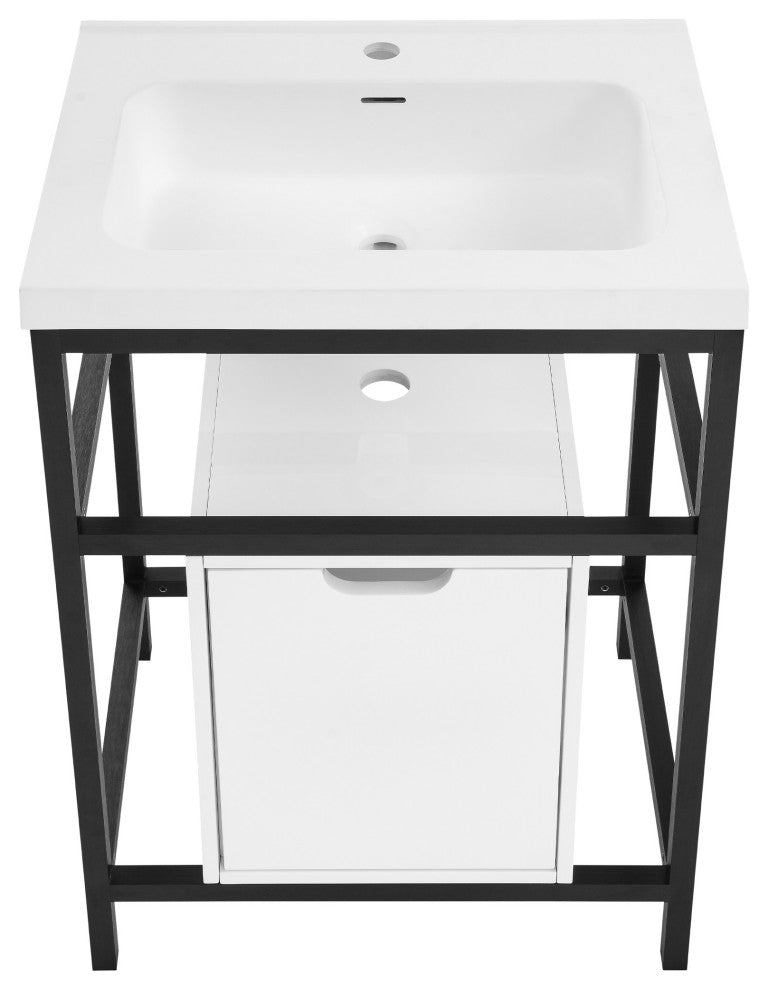 Ivy 24" Freestanding Bathroom Vanity in Glossy White with Matte Black Frame