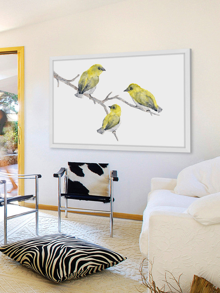 Marmont Hill, "Yellow Birds" by Thimble Sparrow Framed Painting Print, 30x20