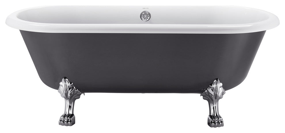 67" Acrylic Clawfoot Roll-Top Soaking Bathtub, Gray