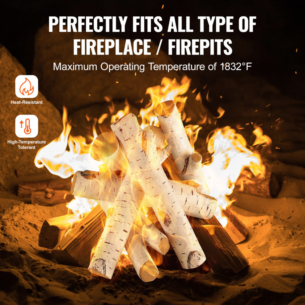 VEVOR 6 Pcs Large Withe Birch Logs Gas Fireplace Ceramic Logs Decorative