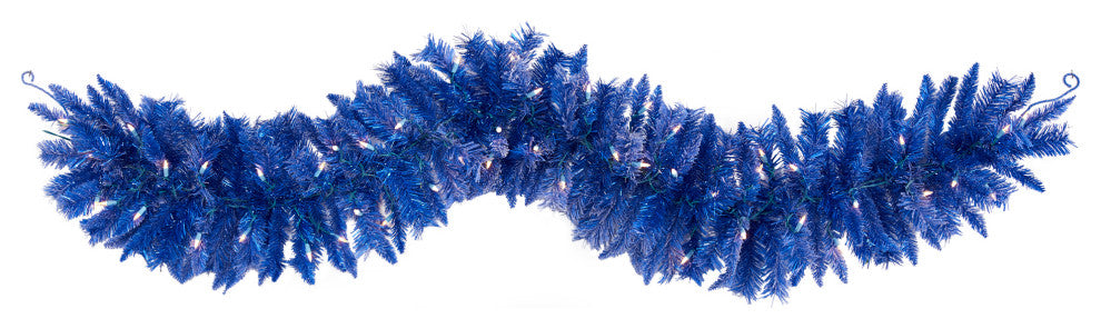 Nearly Natural 6'' Blue Artificial Christmas Garland with 50 Warm White Lights