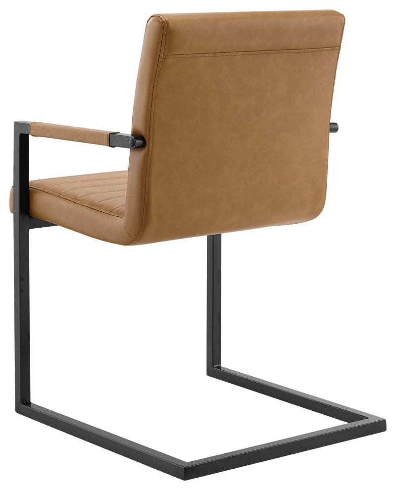 Side Dining Chair, Set of 2, Faux Vegan Leather, Tan, Modern, Bistro Restaurant