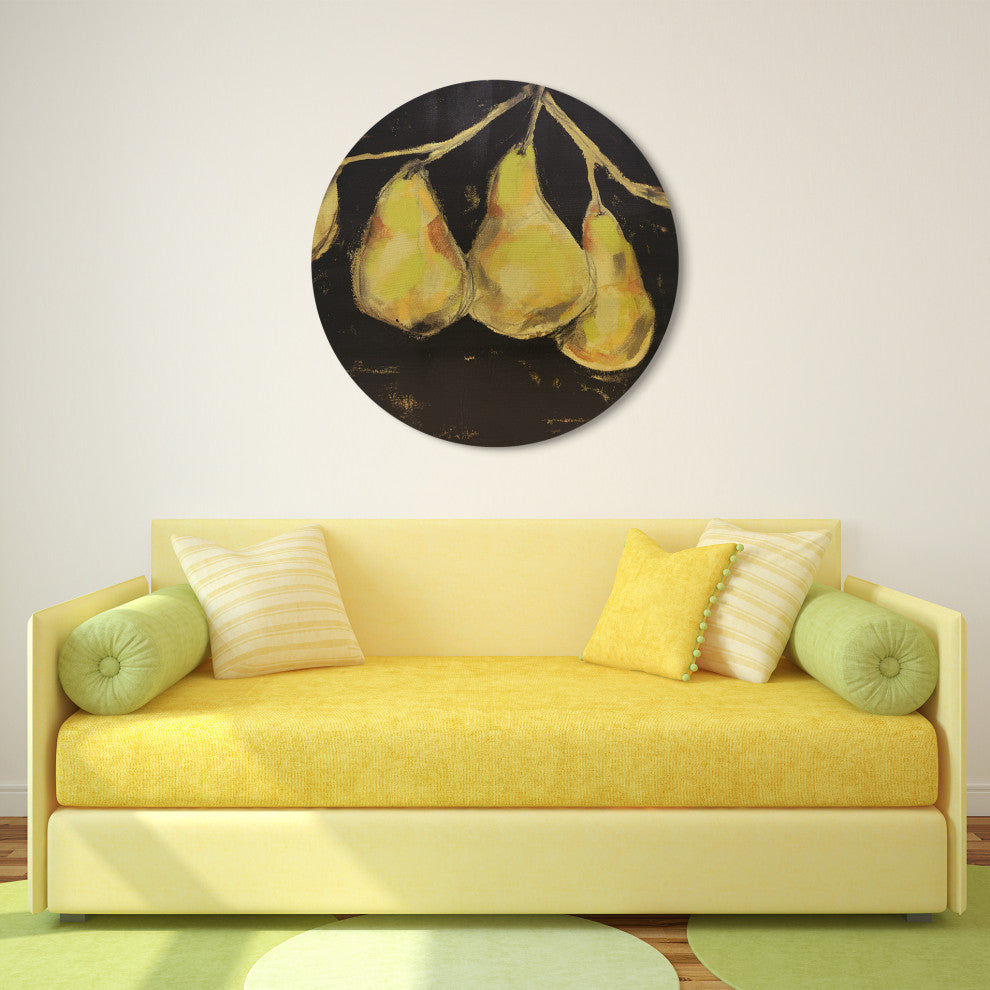 "Golden Pears" Circular Canvas Giclee Printed on 2" Wood Stretcher Wall Art