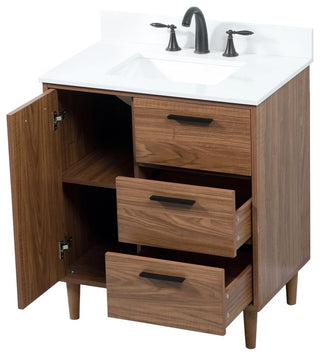 Home Living Modern Natural Oak-Light Bathroom Vanity, Walnut Brown, 30"