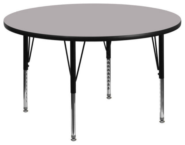 42'' Round Grey Thermal Laminate Activity Table - Height Adjustable Short Legs