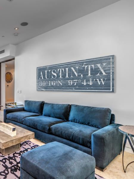 "Austin, TX" Painting Print on White Wood, 45"x15"