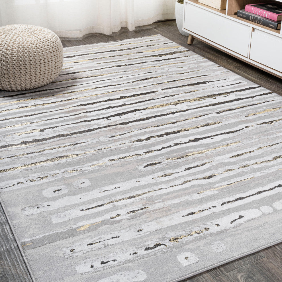 Batten Modern Stripe Area Rug, Gray/Black, 5 X 8