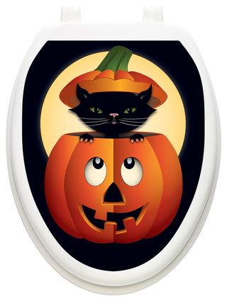Peek-a-boo Kitty Toilet Tattoos Seat Cover, Vinyl Lid Decal, Halloween Bathroom, Elongated