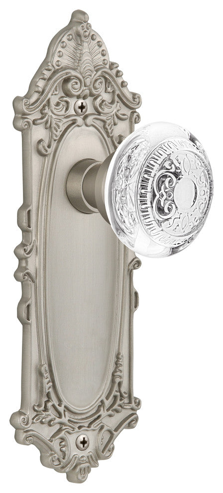 Victorian Plate Double Dummy Crystal Egg and Dart Knob, Satin Nickel, VICCED