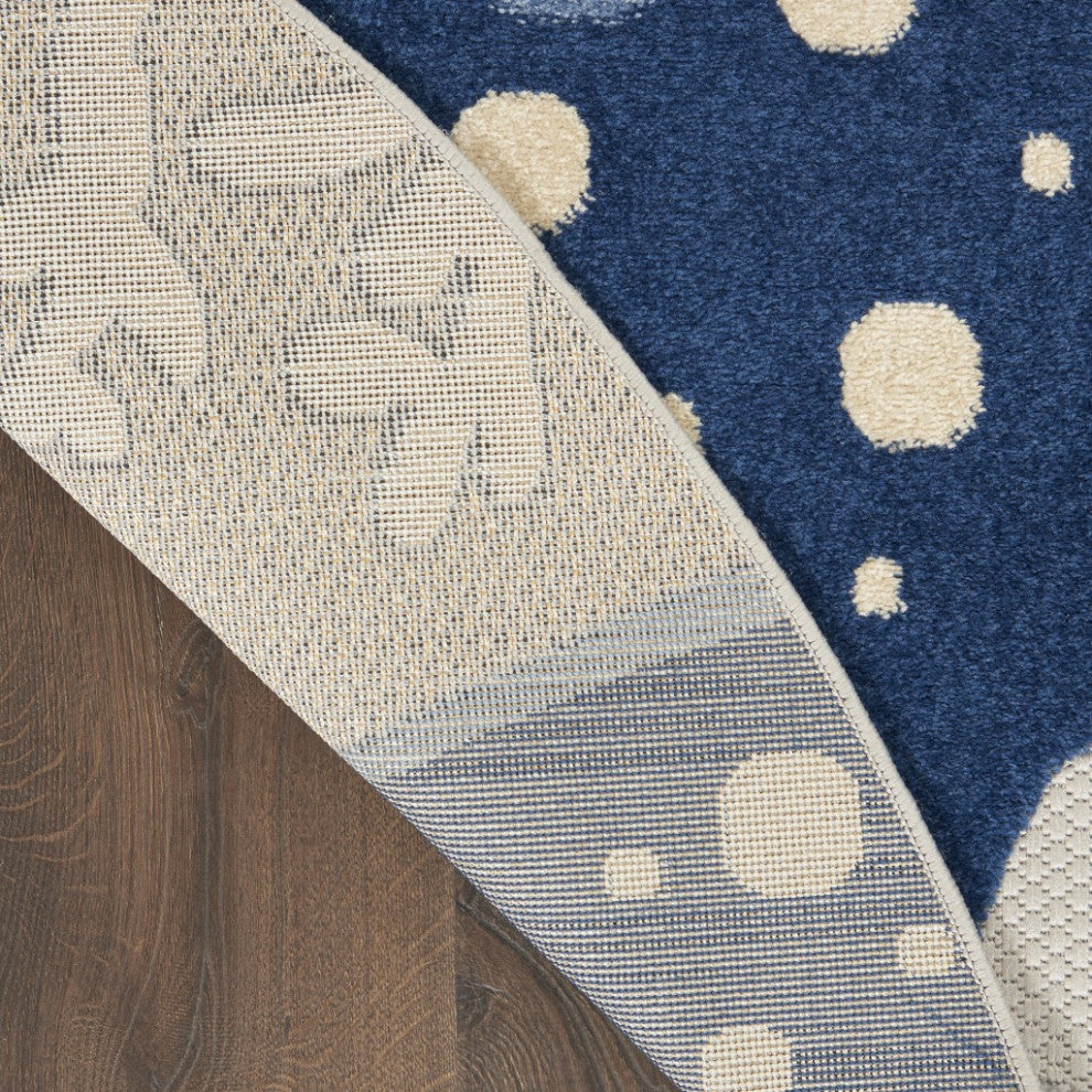 8 Round Blue and Gray Indoor Outdoor Area Rug