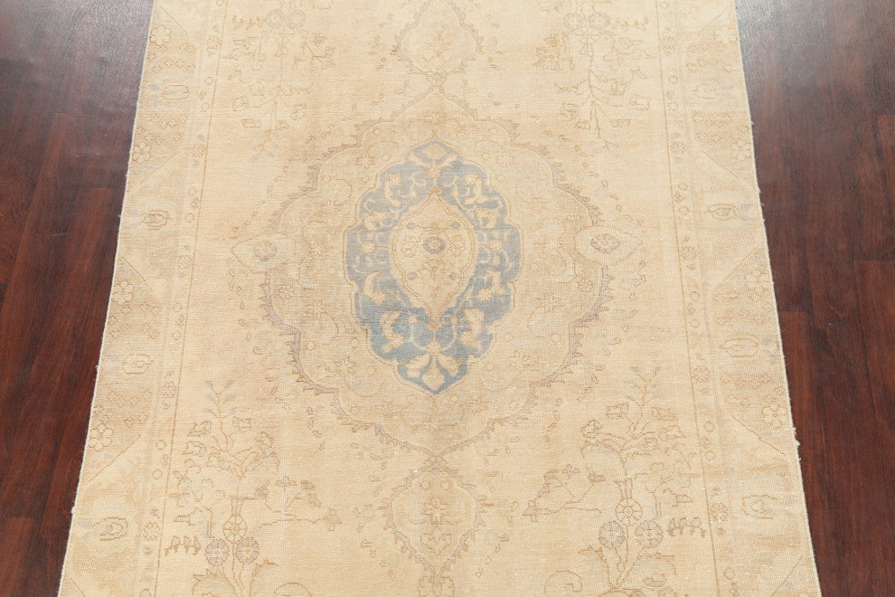 Consigned, Faded Vintage Traditional Persian Handmade Area Rug, Yellow, 6x8