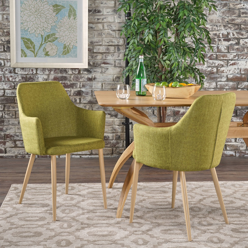 GDF Studio Serra Mid Century Fabric Dining Chairs, Set of 2, Green/Dark Brown