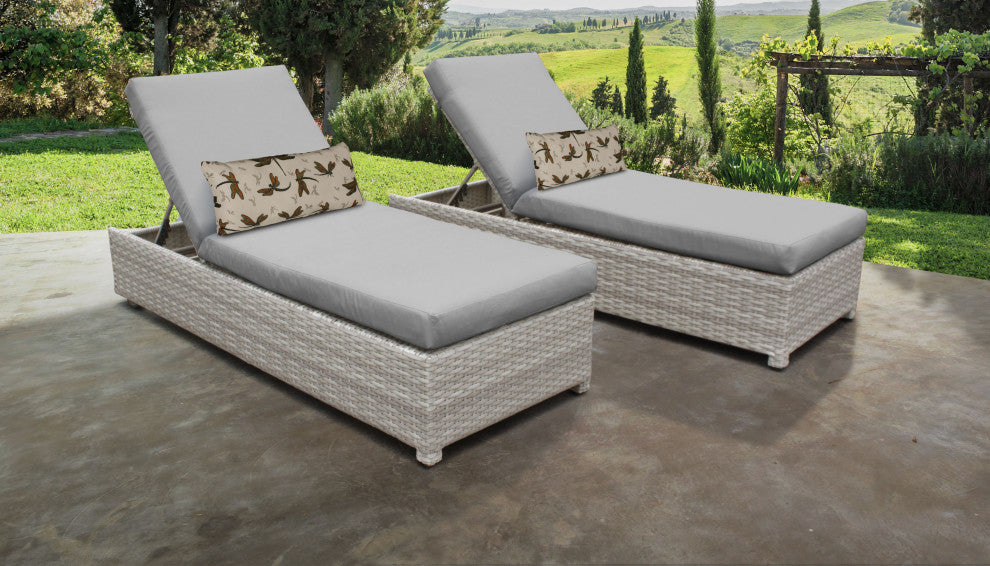 Fairmont Wheeled Chaise Set of 2 Outdoor Wicker Patio Furniture in Grey