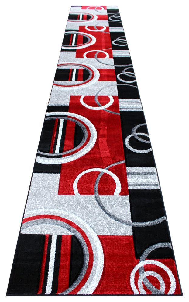 Athens Collection Runner 3' x 16' Red Abstract Area Rug