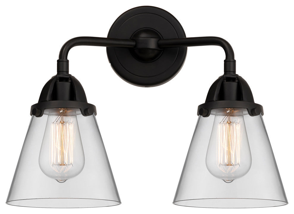 Small Cone Bath Vanity Light, Matte Black, Clear, Clear