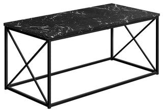Coffee Table Accent Cocktail Rectangular 40"L Metal Black Marble Look