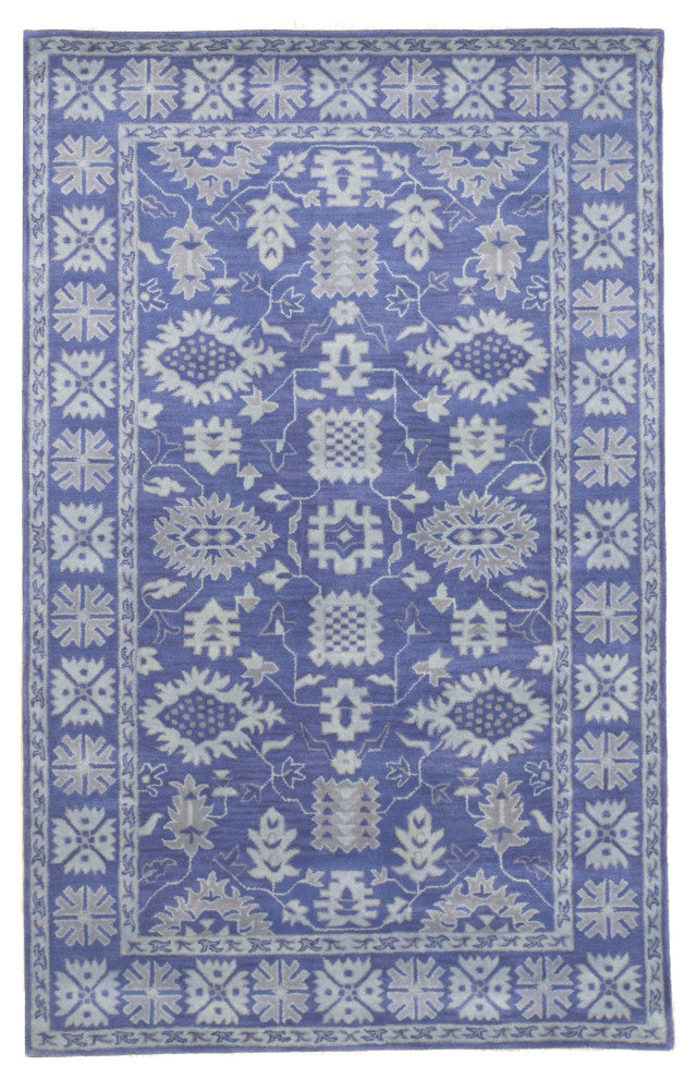 EORC Blue Hand-Tufted Wool Overdyed Rug, 4'x6'