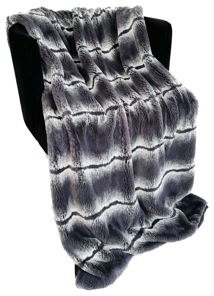 Plutus Charcoal Fluffy Fields Faux Fur Luxury Throw Blanket, Throw 60"W x 90"L