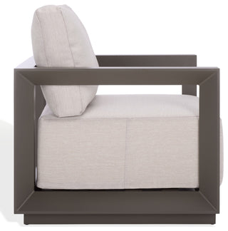 Safavieh Couture Donaldo Aluminum Outdoor Chair, Dark Grey/Beige