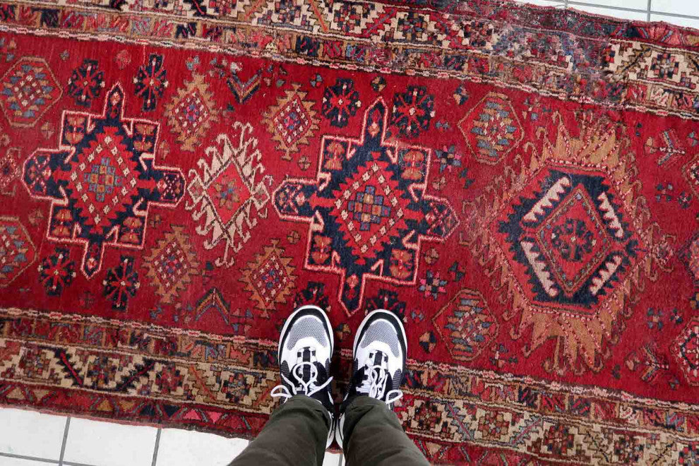 Handmade Vintage Persian Malayer Runner 3.5'x10.5', 108cmx321cm 1930s