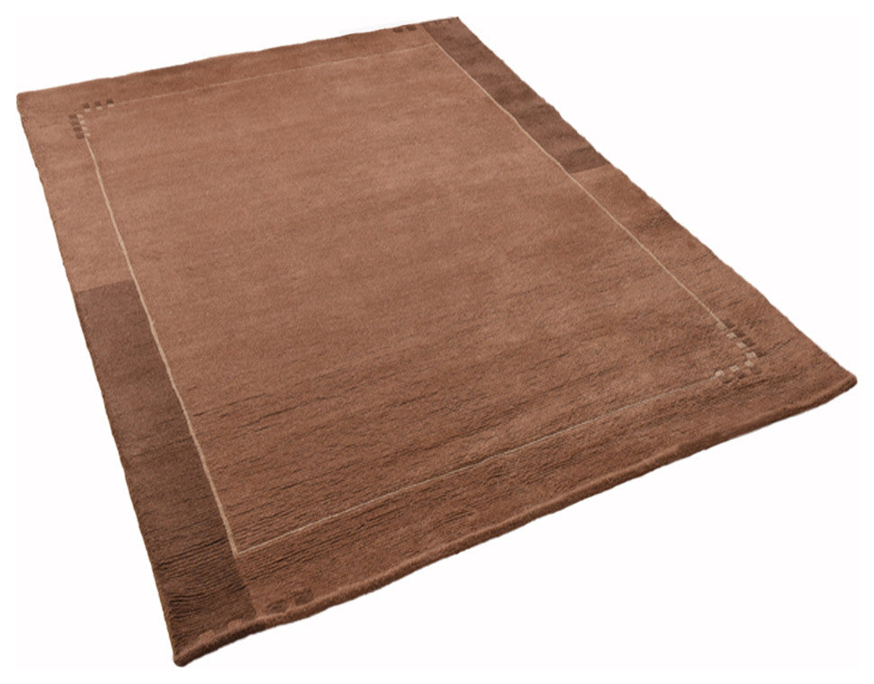 Hand Knotted Tibbati Wool Area Rug Contemporary Brown