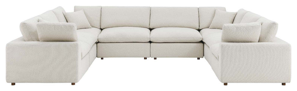 Commix Down Filled Overstuffed Boucle Fabric 8-Piece Sectional Sofa, Ivory