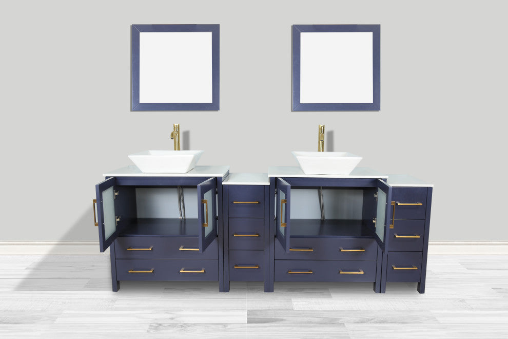 Vanity Art Vanity Set With Vessel Sink, Blue, 84", Standard Mirror