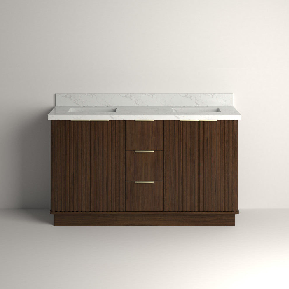 Kathryn Bathroom Vanity, Dark Oak, 60", Double Sink, Freestanding