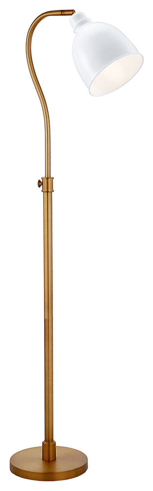 68" Brass Adjustable Reading Floor Lamp With White Frosted Glass Dome Shade