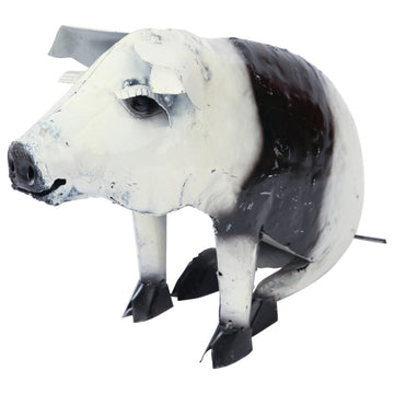 Recycled Metal Sitting Pig, Black and White