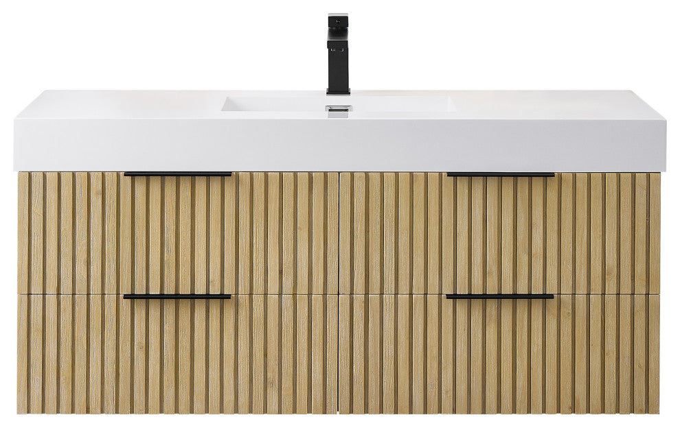 Livia Wall-mounted Bathroom Vanity, Nature Brown, 48inch, No Mirror