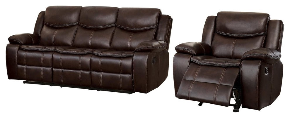 2-Piece Bogo Double Reclining Sofa and Glider Chair, Dark Brown Leather