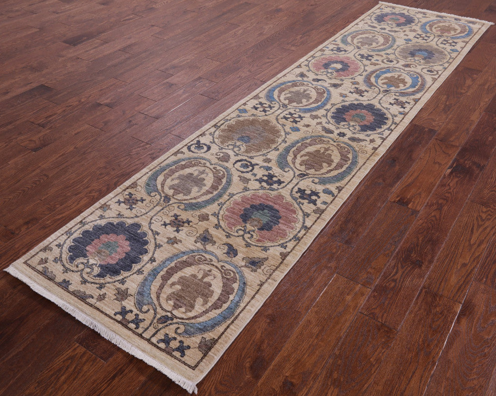 2' 7" X 10' 7" William Morris Hand Knotted Runner Rug Q6786