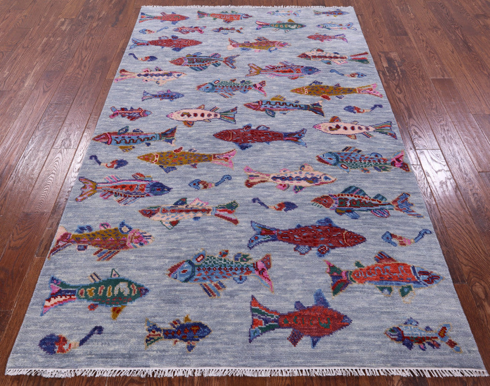 Gabbeh Fish Design Handmade Rug 5' 1" X 8' 0" - Q15880