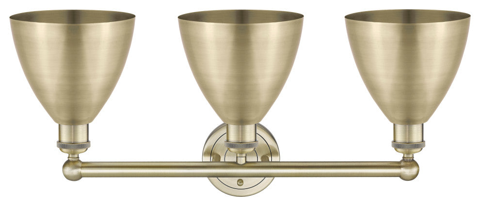 Metal Bristol 3-Light 26" Bath Vanity Light, Antique Brass Shade