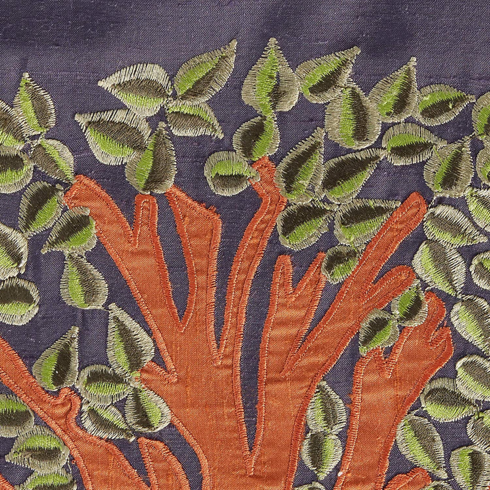 Tree of Life Table Runner in Ivory Silk, Navy Silk