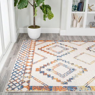 Amir Moroccan Beni Souk Rug, Ivory/Blue/Orange, 5 X 8