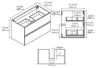Wall Mounted Bathroom Vanity and Sink, Floating Bath Vanity with Sink, Brown Walnut, 36'' Ceramic Sink