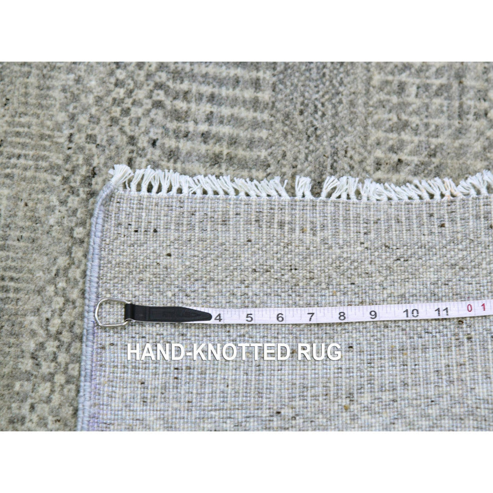 Perfect Gray Undyed Wool Modern Grass Design Hand Knotted Oriental Rug 3'x5'3"