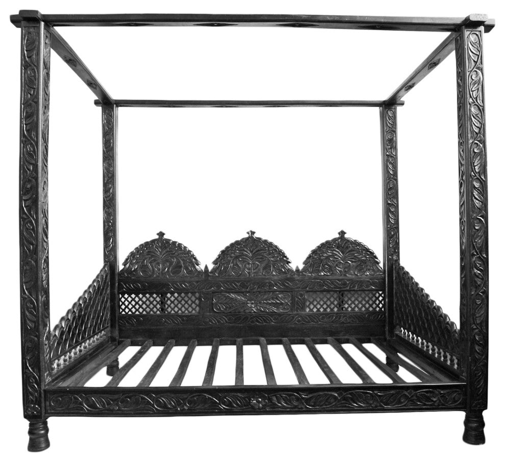 Raja Ebony Carved Wood Canopy Bed