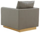 LeisureMod Nervo Modern Leather Accent Arm Chair With Gold Base, Gray