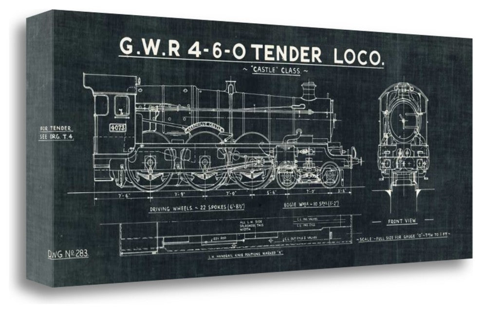 "Train Blueprint III Black" By Wild Apple Portfolio, Gallery Wrap Canvas