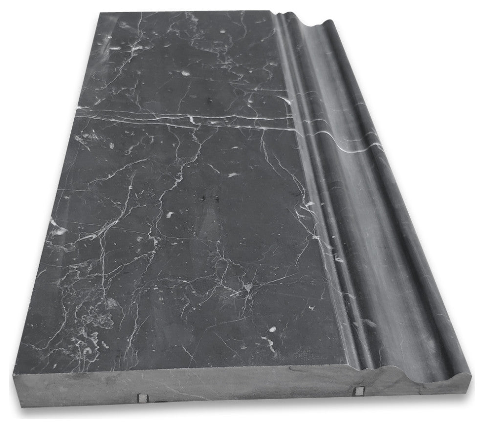 Nero Marquina Black Marble 6x12 Skirting Baseboard Trim Molding Honed, 1 piece