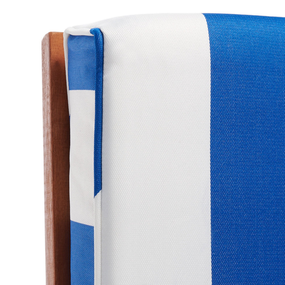 Safavieh Solano Sunlounger, Natural Wood/Royal Blue Stripe