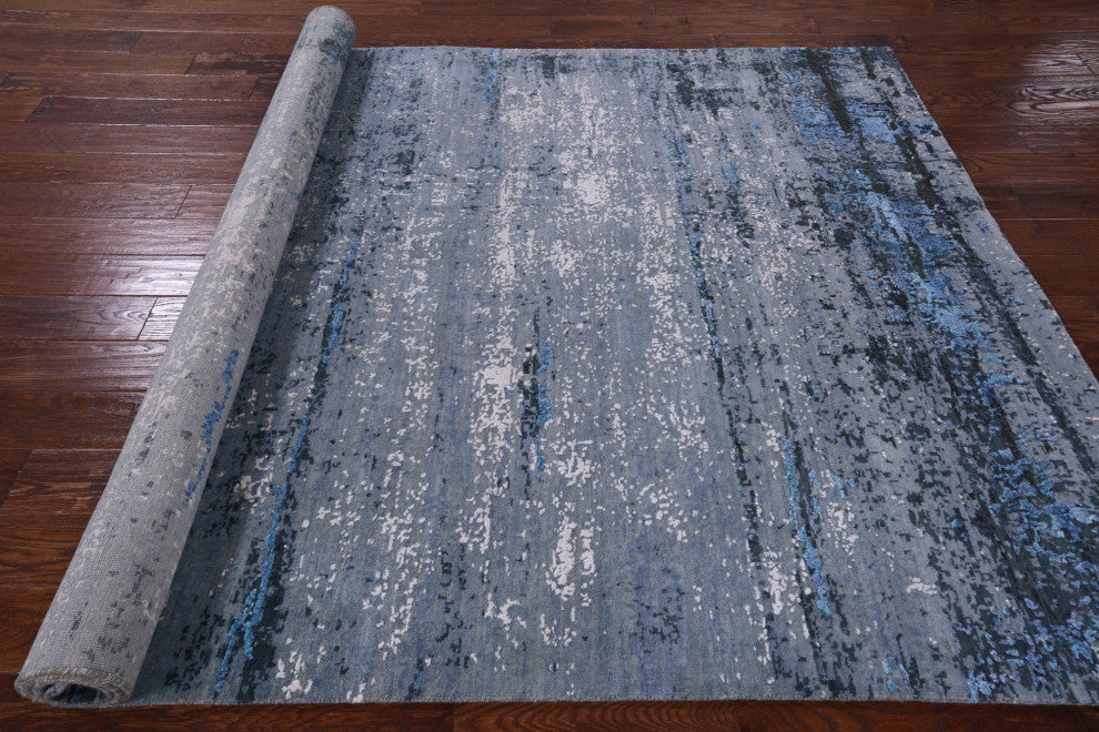 Modern Hand Knotted Wool and Silk Rug 6' 2" X 9' 2" Q7141