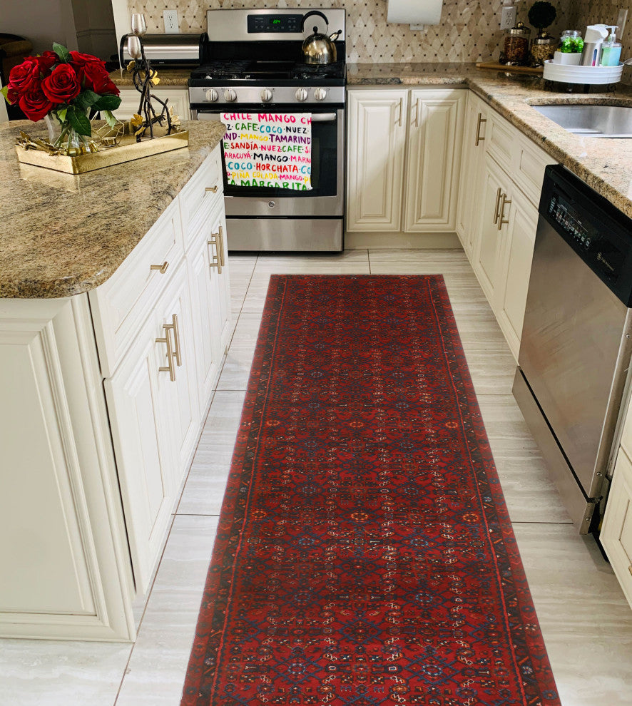 Fine Vintage Distressed Lafayette Red/Charcoal Runner, 3'4x13'10