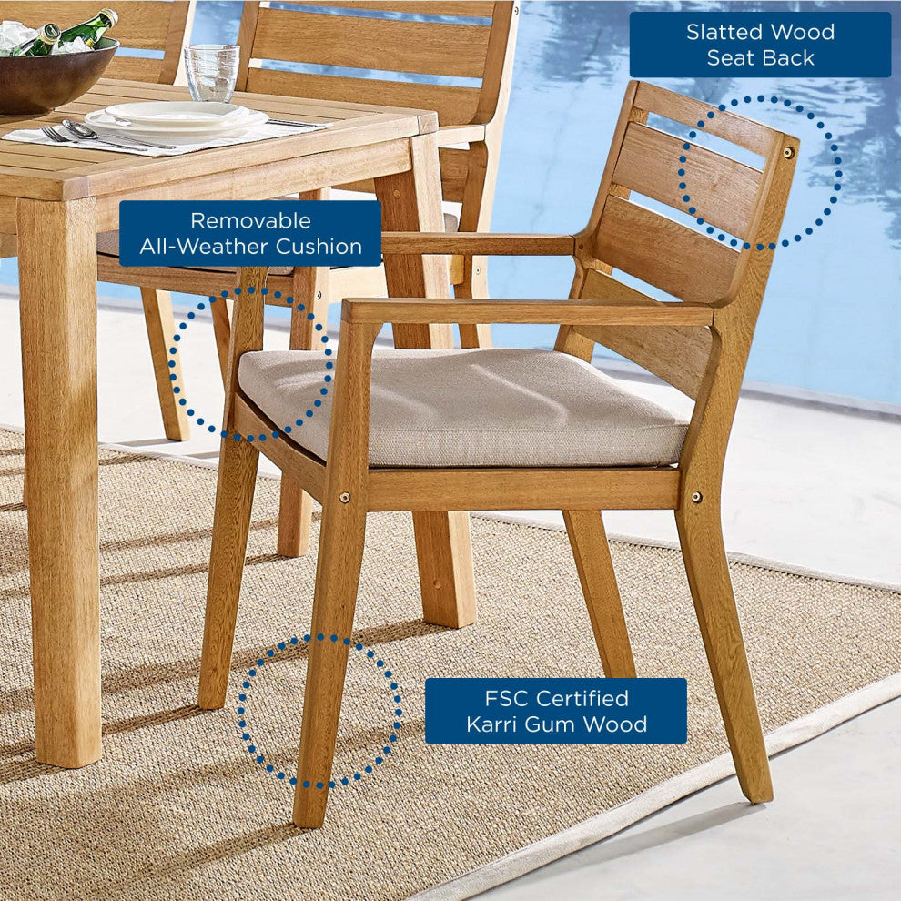 Side Dining Chair and Table Set, Wood, Brown Natural Taupe Gray, Modern, Outdoor