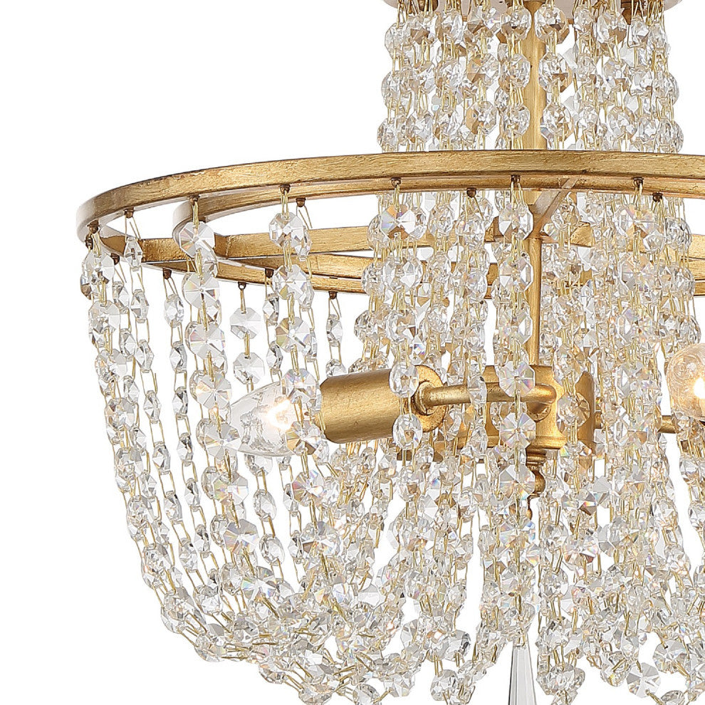Arcadia 3 Light Ceiling Mount in Antique Gold with Hand Cut Crystal