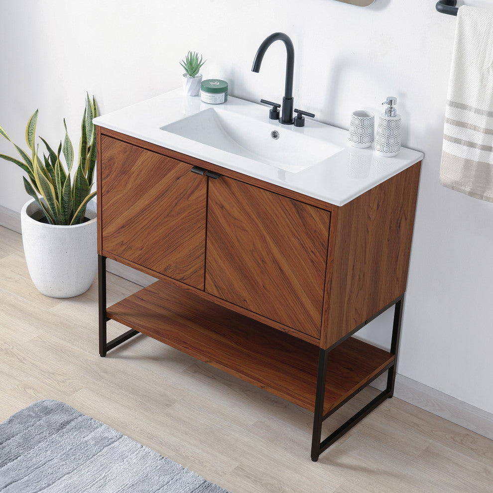 Juhl Chevron-Front 2-Shelf Bath Vanity Cabinet Only, Sink Basin Not Included